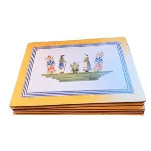 4 HB Henriot Quimper Lady Clare Ltd. Yellow Placemat Blue Felt France